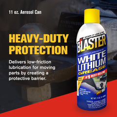 Blaster White Lithium Grease Spray on hinges keeps them smooth and rust-free.