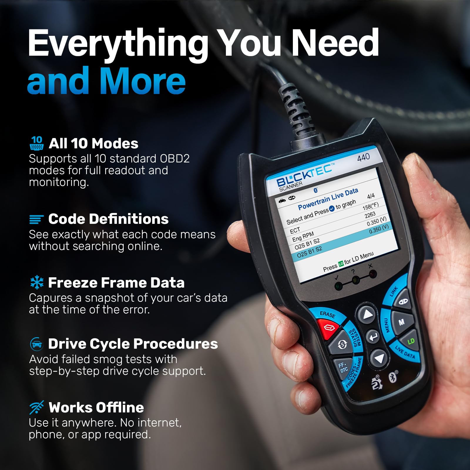 BLCKTEC 440 plug-and-play powers from vehicle without batteries