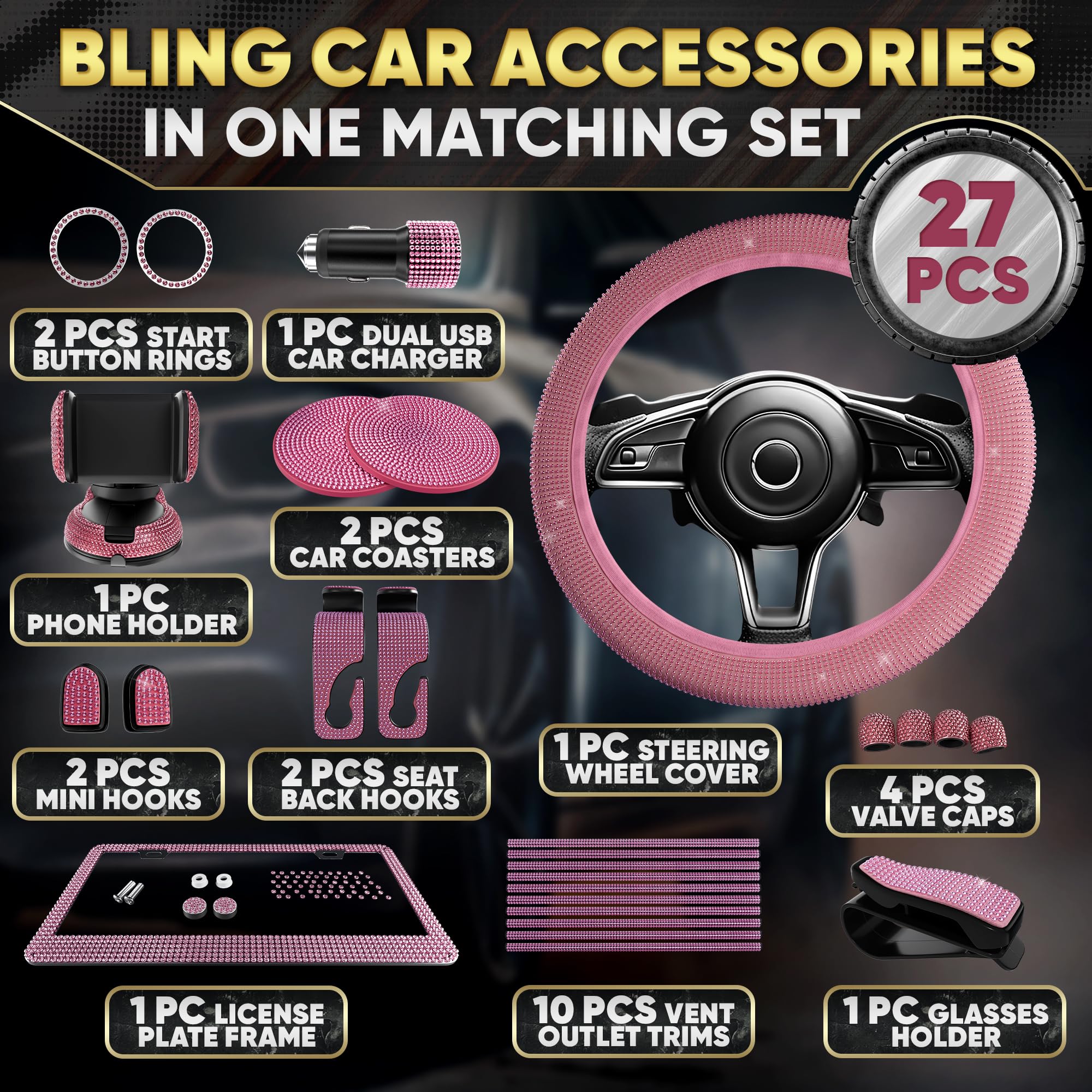 Bling Car Decor pink vent accessory brightens the interior and stays securely in place.
