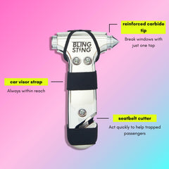 BLINGSTING window breaker designed for fast escapes in emergencies