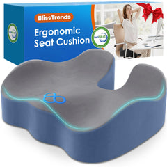 BlissTrends seat cushion front view showing ergonomic shape for comfort