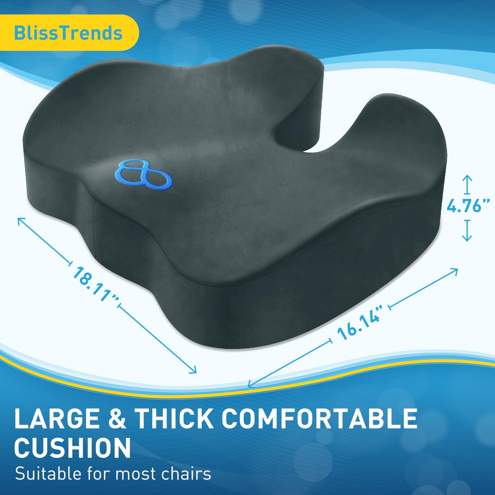 BlissTrends memory foam cushion uses high-density foam for durable comfort on chairs.