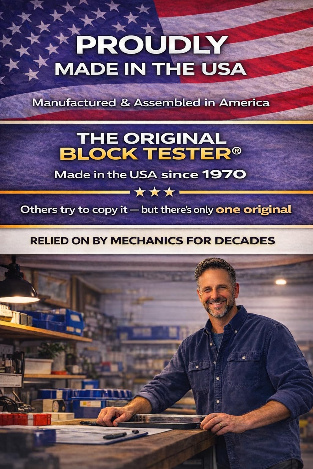 Block Tester BT-500 fluid-color-indicator shows blue-to-yellow change
