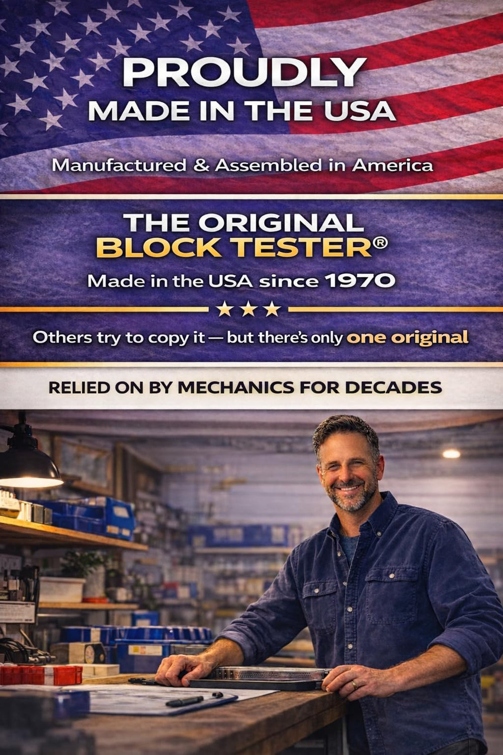 Block Tester BT-500 fluid-color-indicator shows blue-to-yellow change