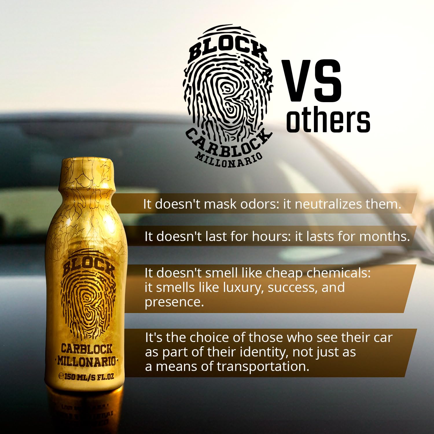 BLOCK CARBLOCK MILLONARIO carblock premium packaging communicates luxury and quality