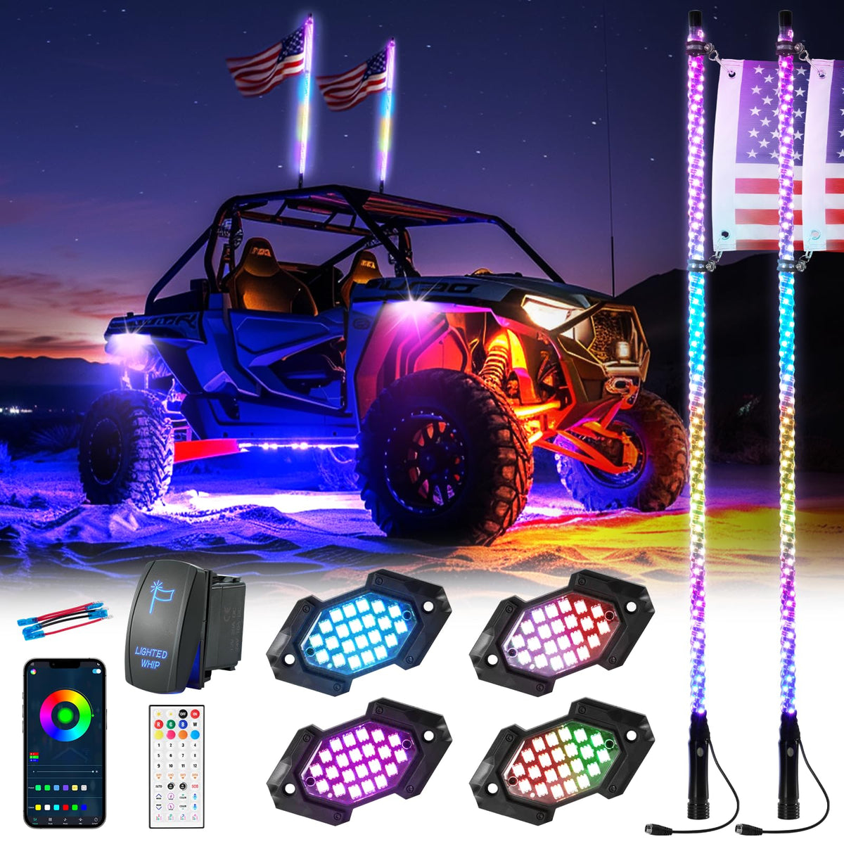 Blogole 4ft whip light antenna provides 360° brightness for night visibility