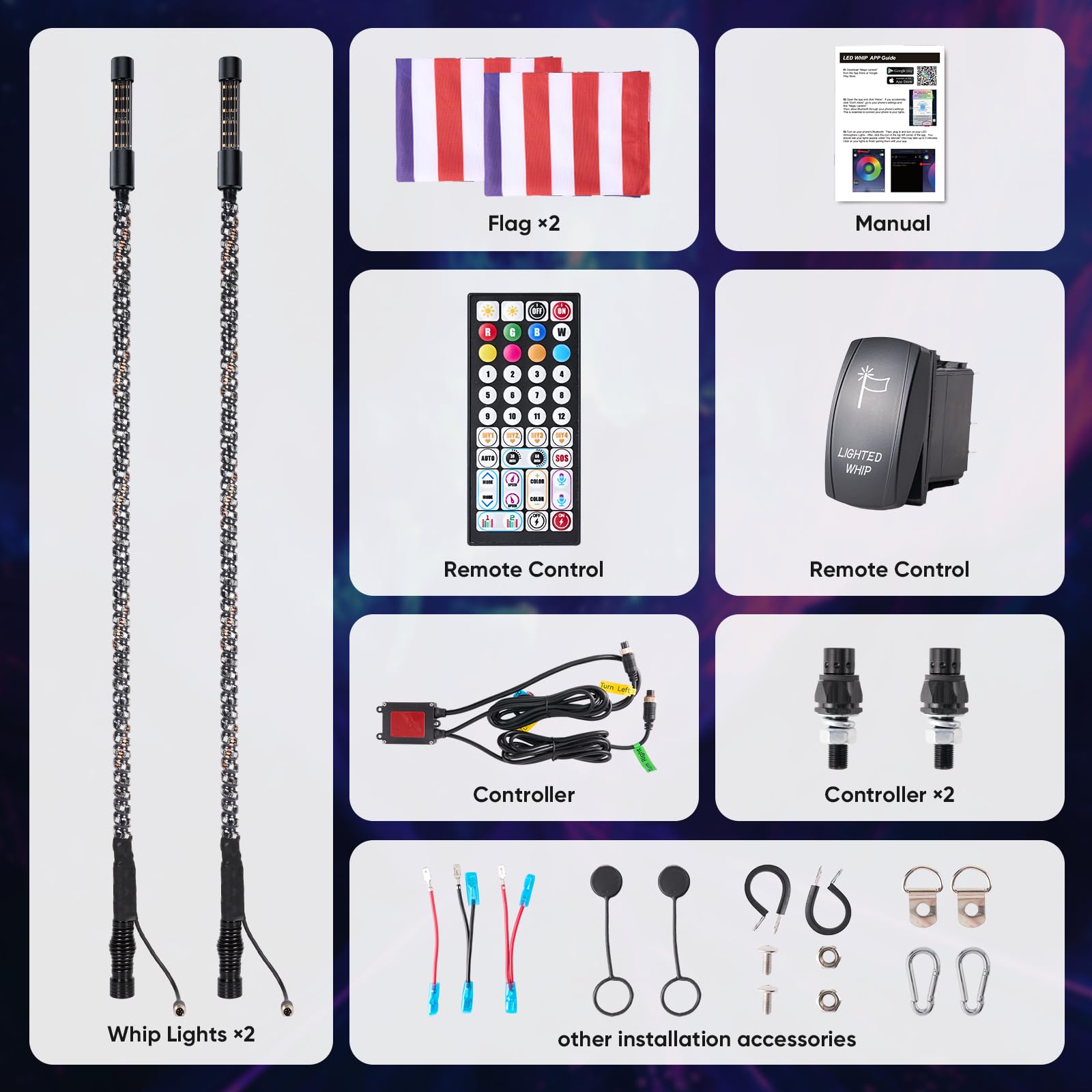 Blogole universal-fit whip lights work with UTVs, ATVs, and Can-am vehicles.