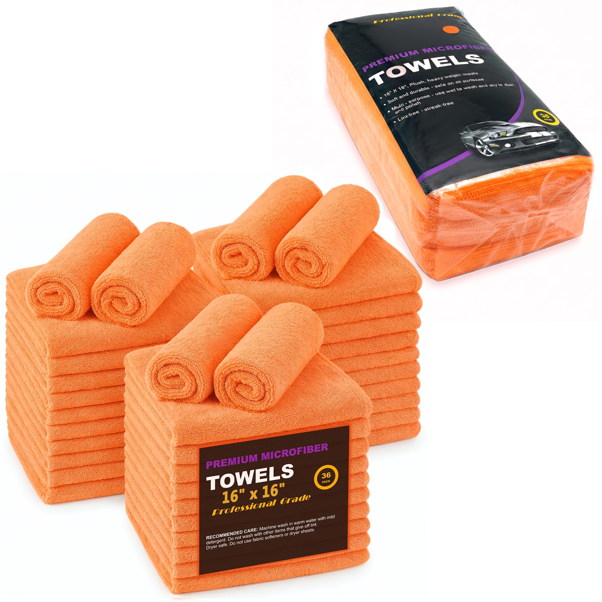 Blue Horizon large microfiber towel 16x16 orange pack for versatile cleaning