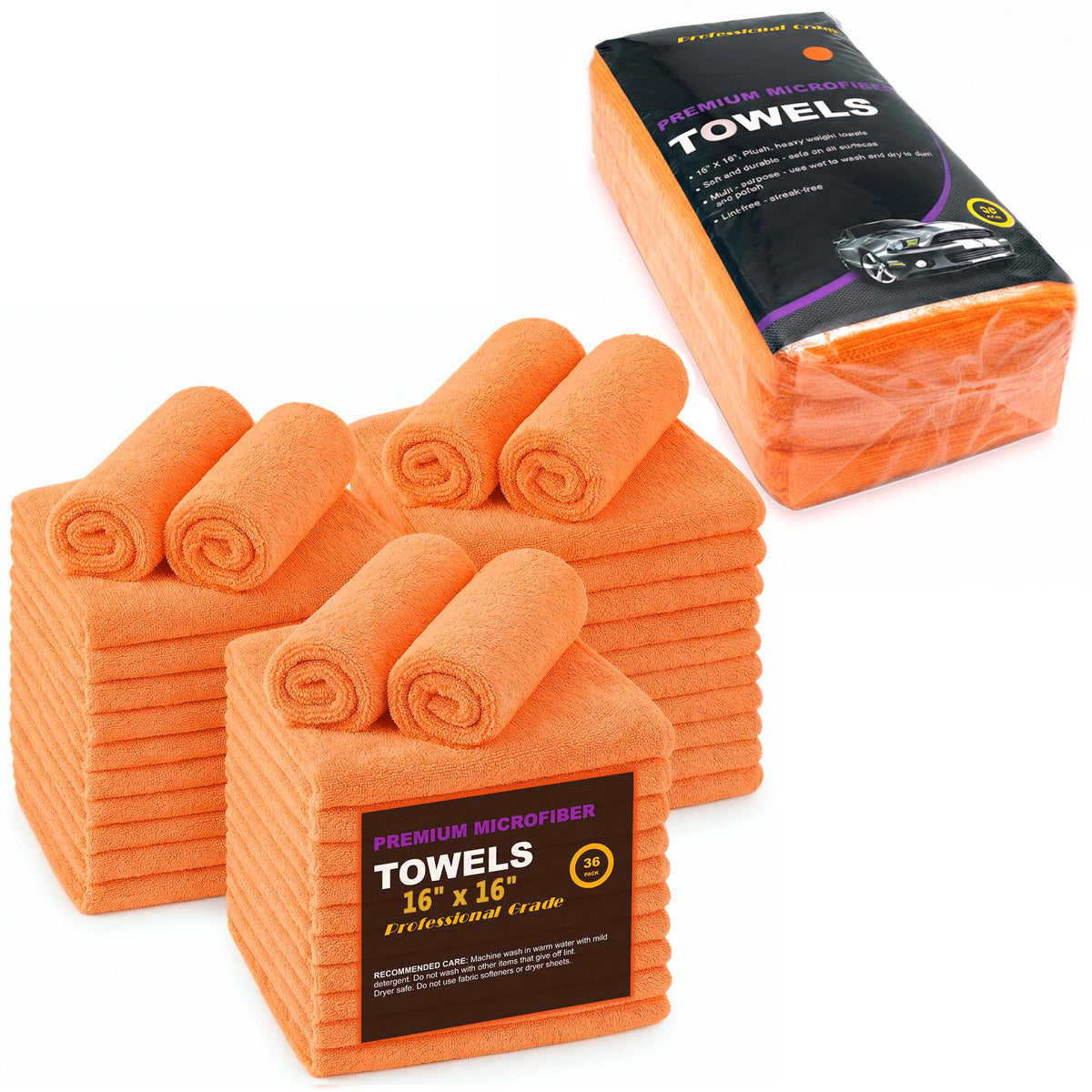 Blue Horizon large microfiber towel 16x16 orange pack for versatile cleaning