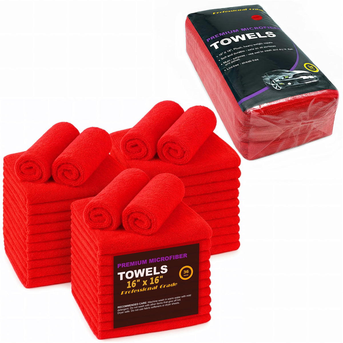 Blue Horizon red microfiber towels bulk pack ready for quick surface wipe-downs
