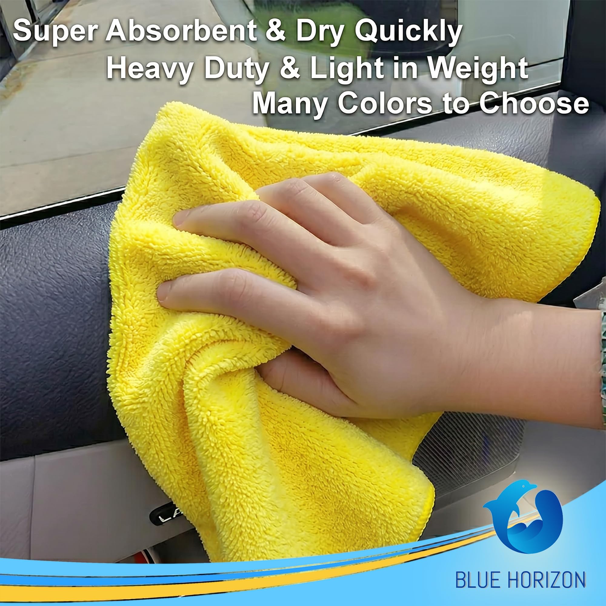 Blue Horizon scratch-free microfiber towel preserves surfaces while dust removal.