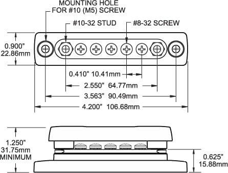 Blue Sea Systems 2314 busbar side angle shows terminal studs for flexible connections