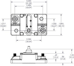 Blue Sea Systems 7189-285 side view: ignition protected breaker suited for engine rooms.