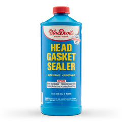 BlueDevil Head Gasket Sealer bottle demonstrates easy-to-use formula for quick leak control