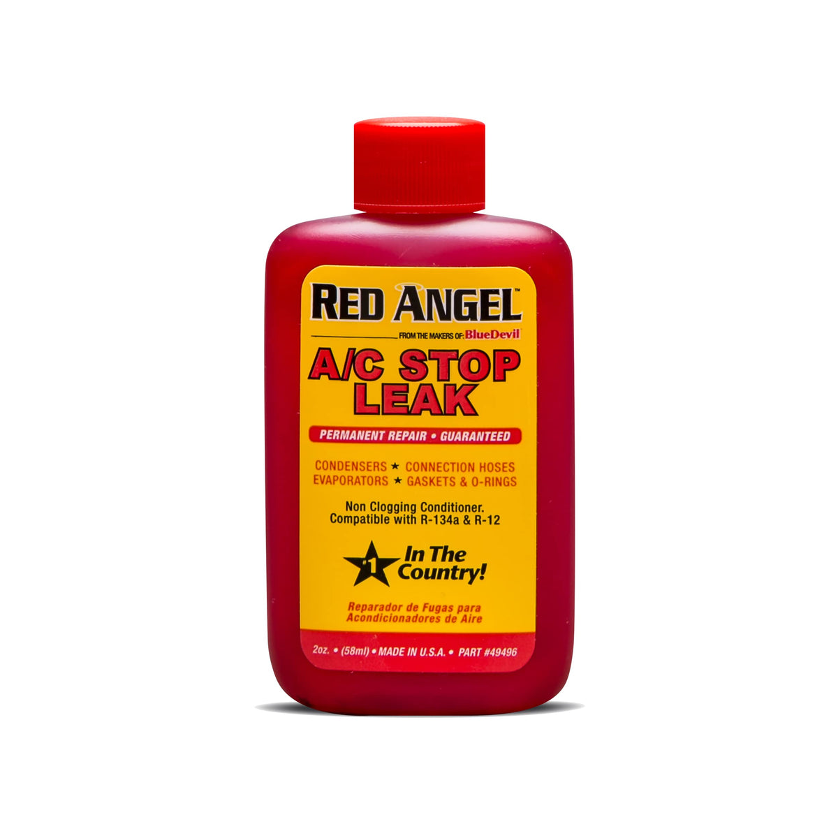 BlueDevil Red Angel A/C Stop Leak bottle (2 oz) seals leaks safely