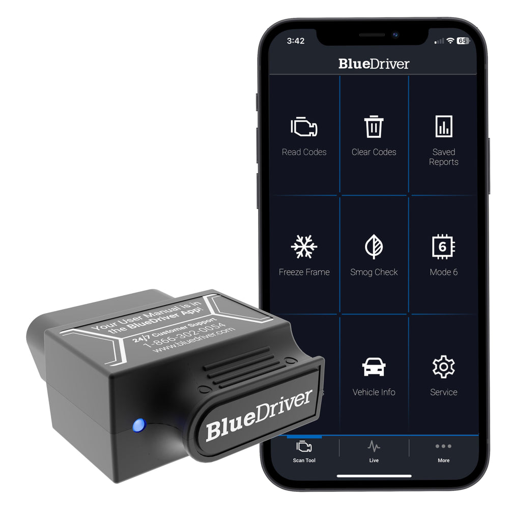 BlueDriver Bluetooth OBD-II tool in use for wireless car diagnostics