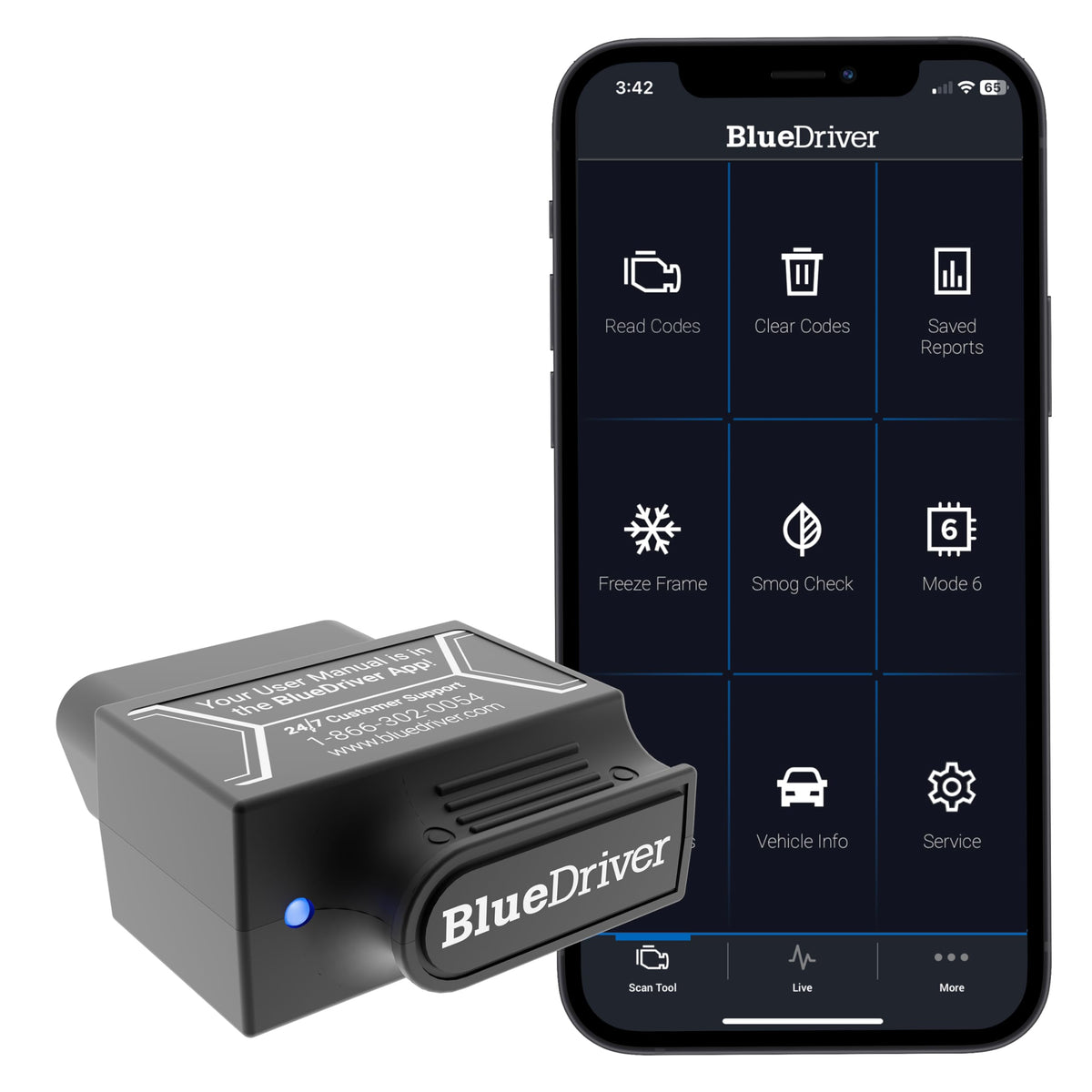 BlueDriver Bluetooth OBD-II tool in use for wireless car diagnostics