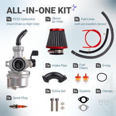 BlueStars 38mm air filter attached to carb kit enhances dust protection