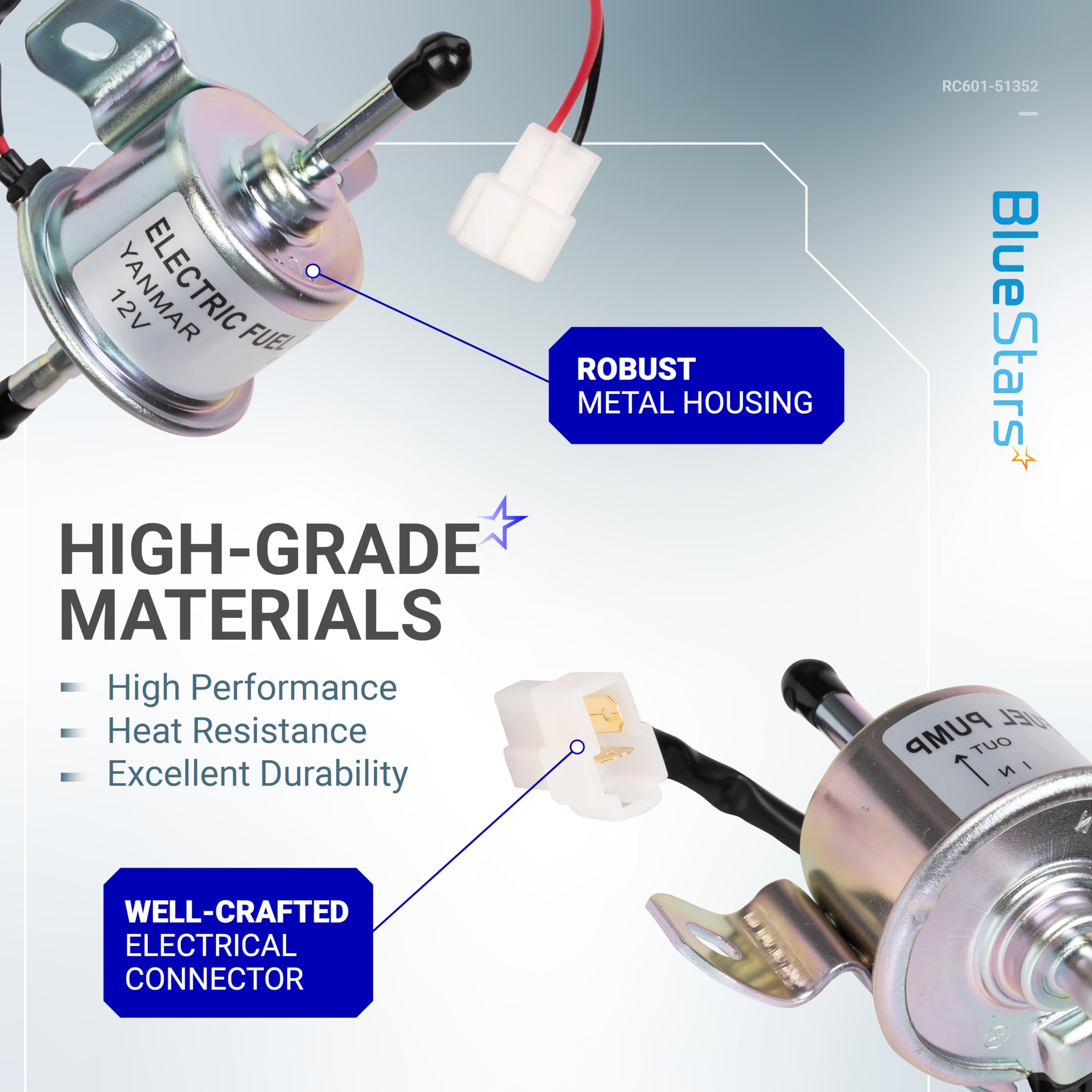 BlueStars RC601-51352 fuel pump packaging and mounting hardware