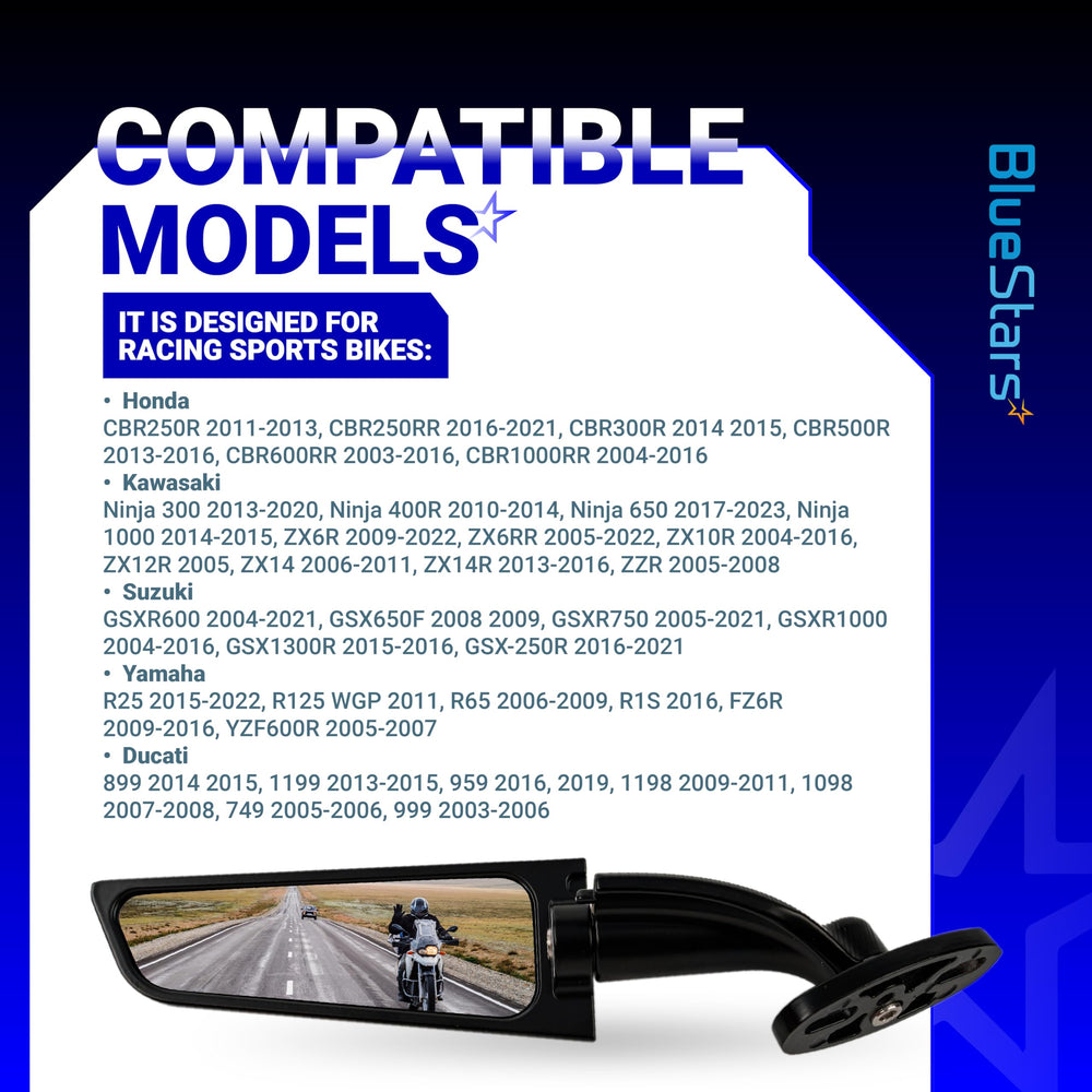 BlueStars Stealth convex lens reduces blind spots for safer road awareness.
