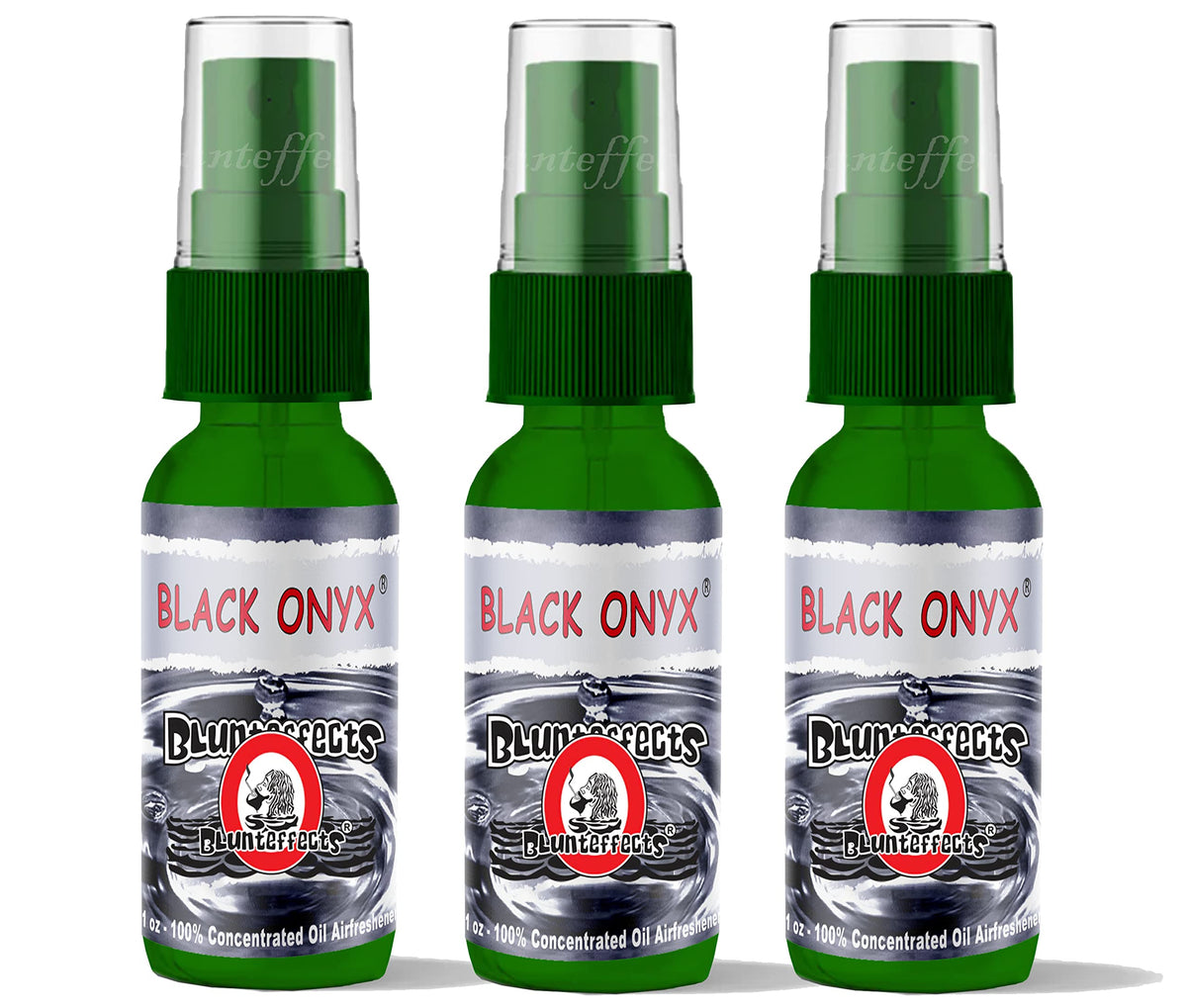 Blunteffects Blunt Effects Black Onyx bottle shows compact, long-lasting fragrance for car and home.