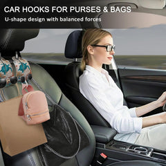 Blusabaca headrest hooks in use securely hold bags and purses.