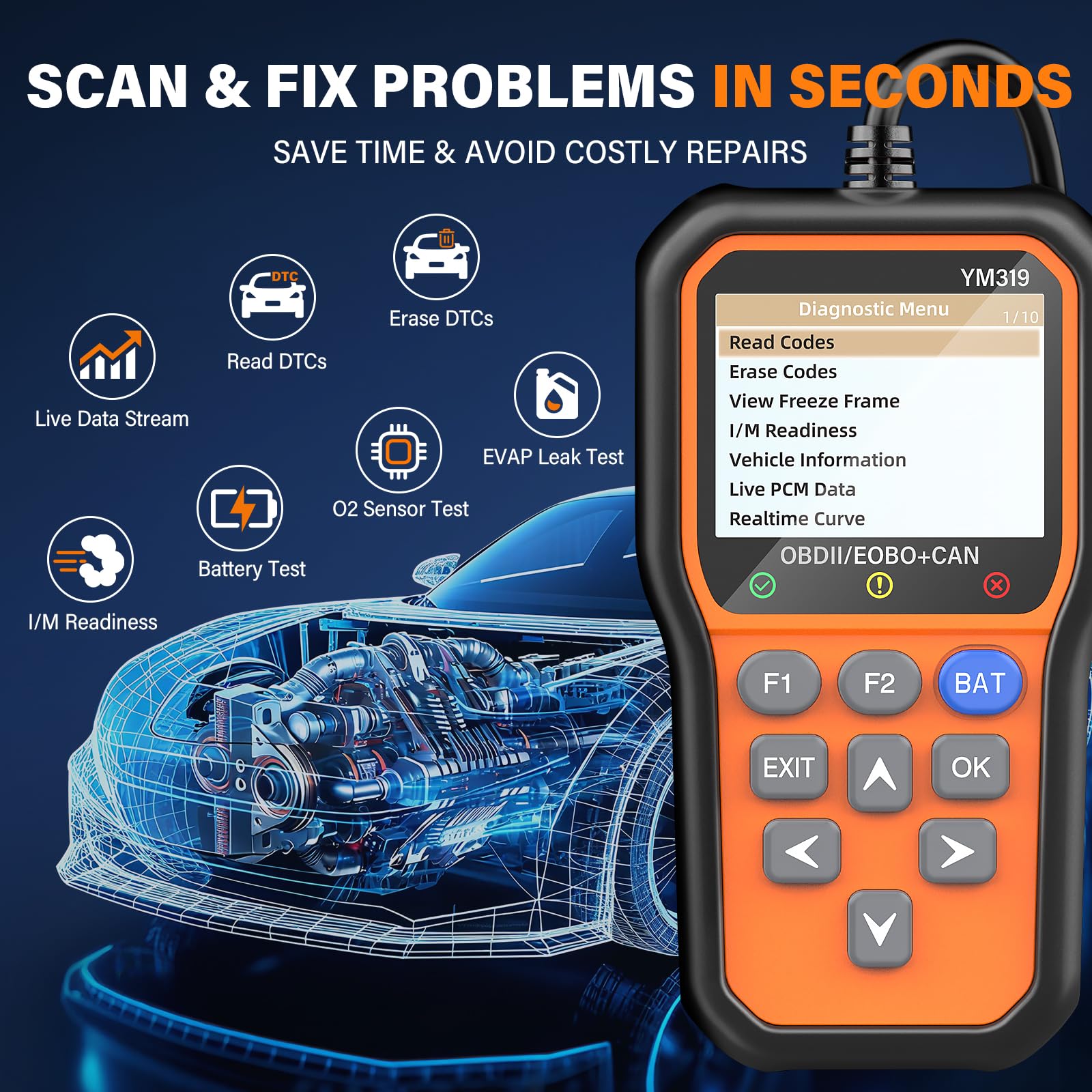 BluSon YM319 battery test mode enabling quick health checks.