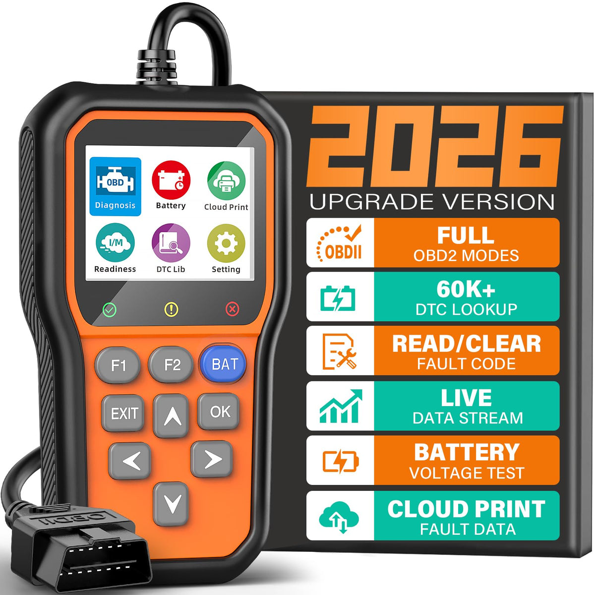 BluSon YM319 front view shows a compact OBD2 scanner for quick diagnostics.
