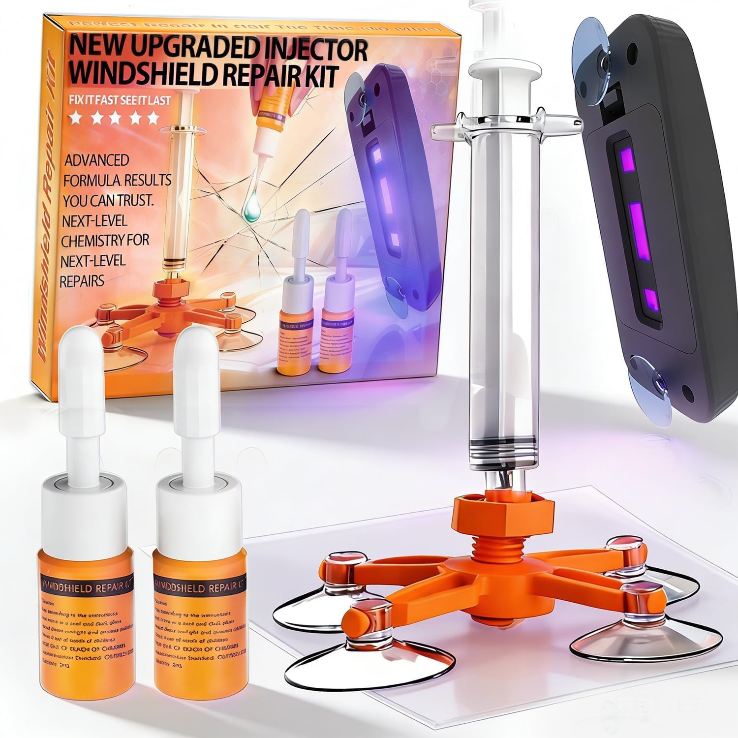 BLUTOKS windshield repair kit with suction cup curing light for quick fixes