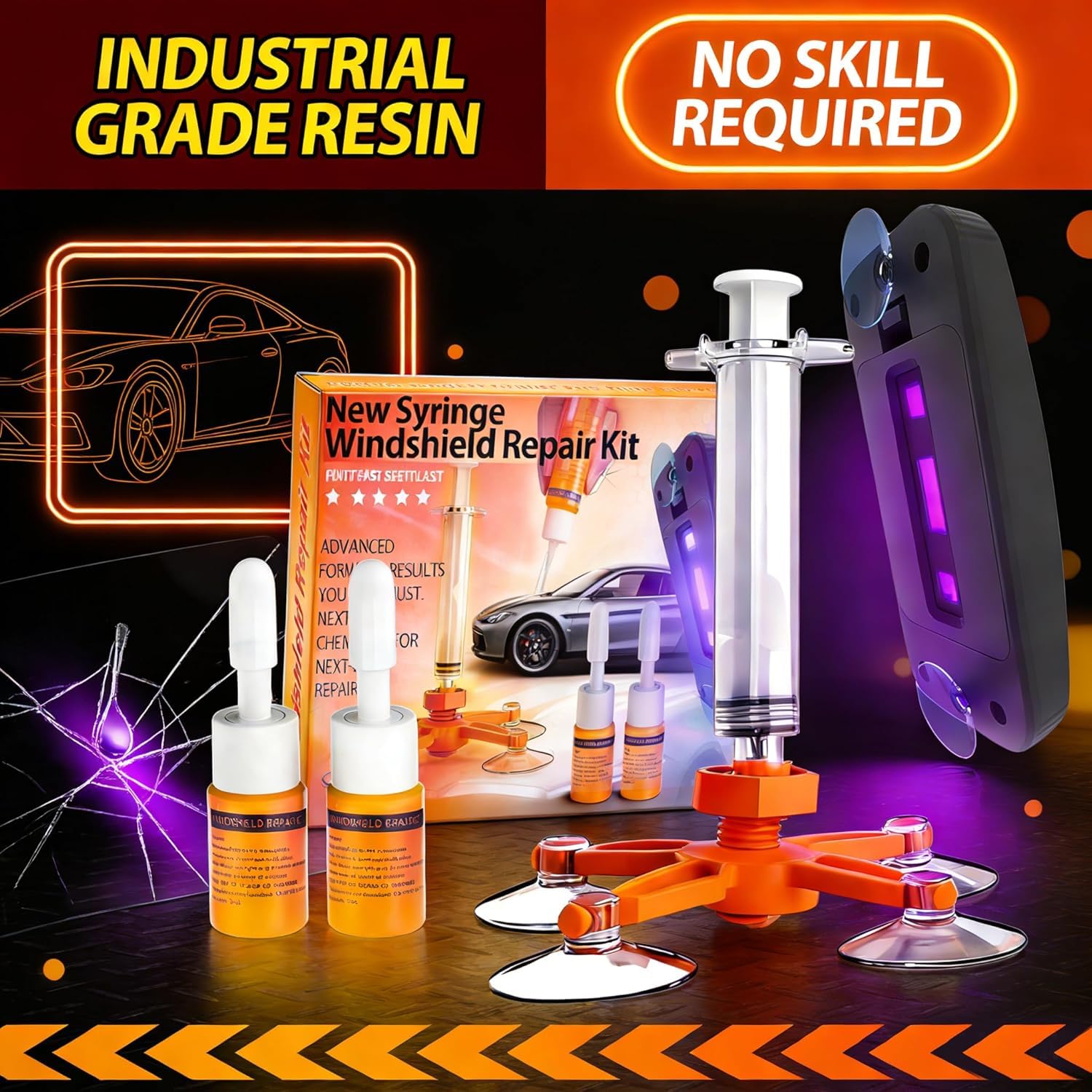BLUTOKS windshield repair kit vacuum-20pa for deep resin penetration