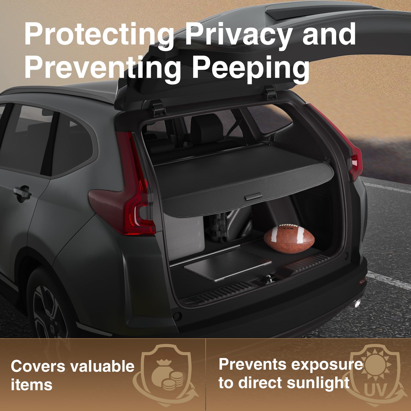 Blycorul CR‑V trunk privacy shield keeps valuables hidden.
