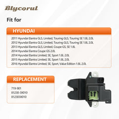 Blycorul Hyundai Elantra trunk actuator installed for direct replacement.