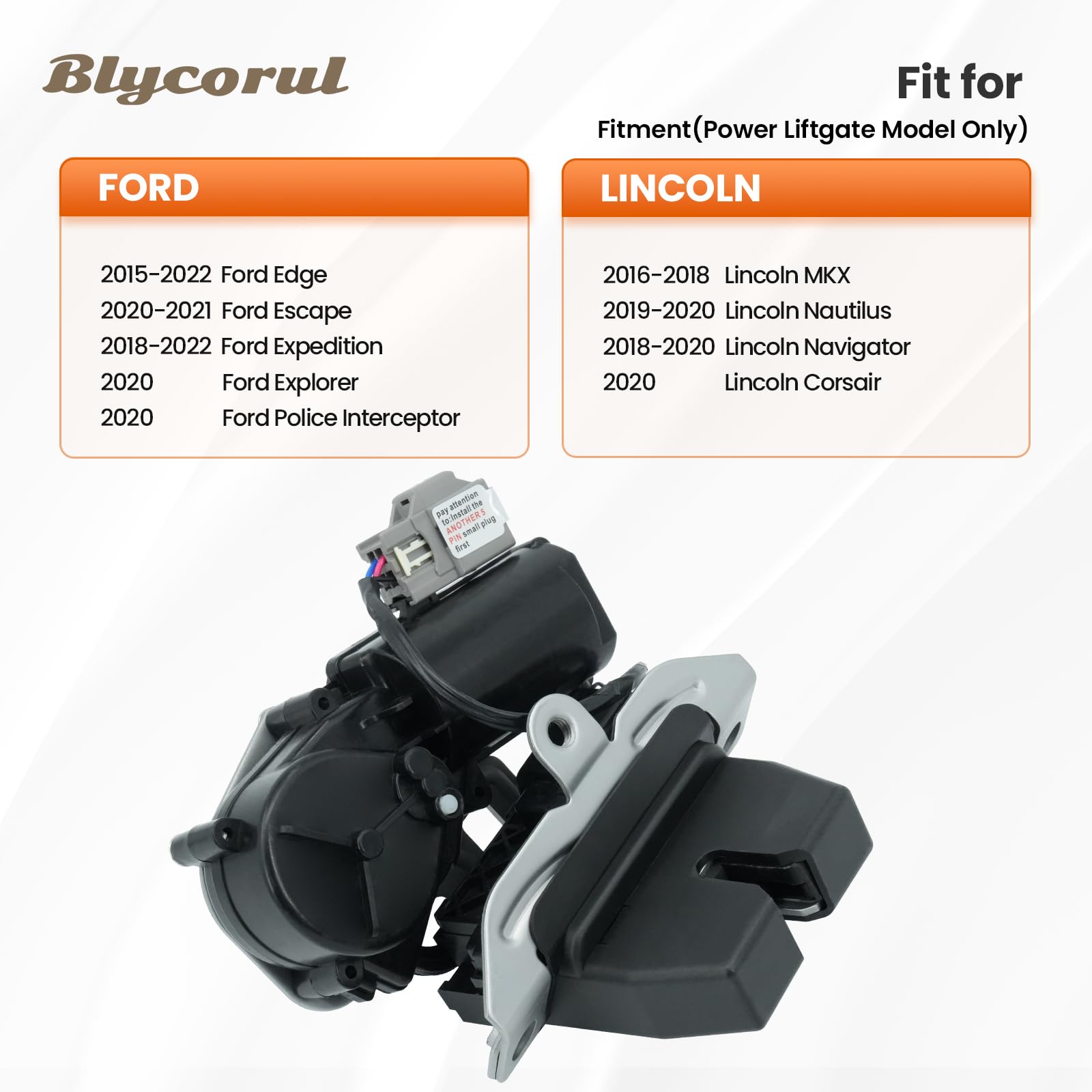 Blycorul liftgate lock actuator side view highlights OEM-style fit for easy replacement.