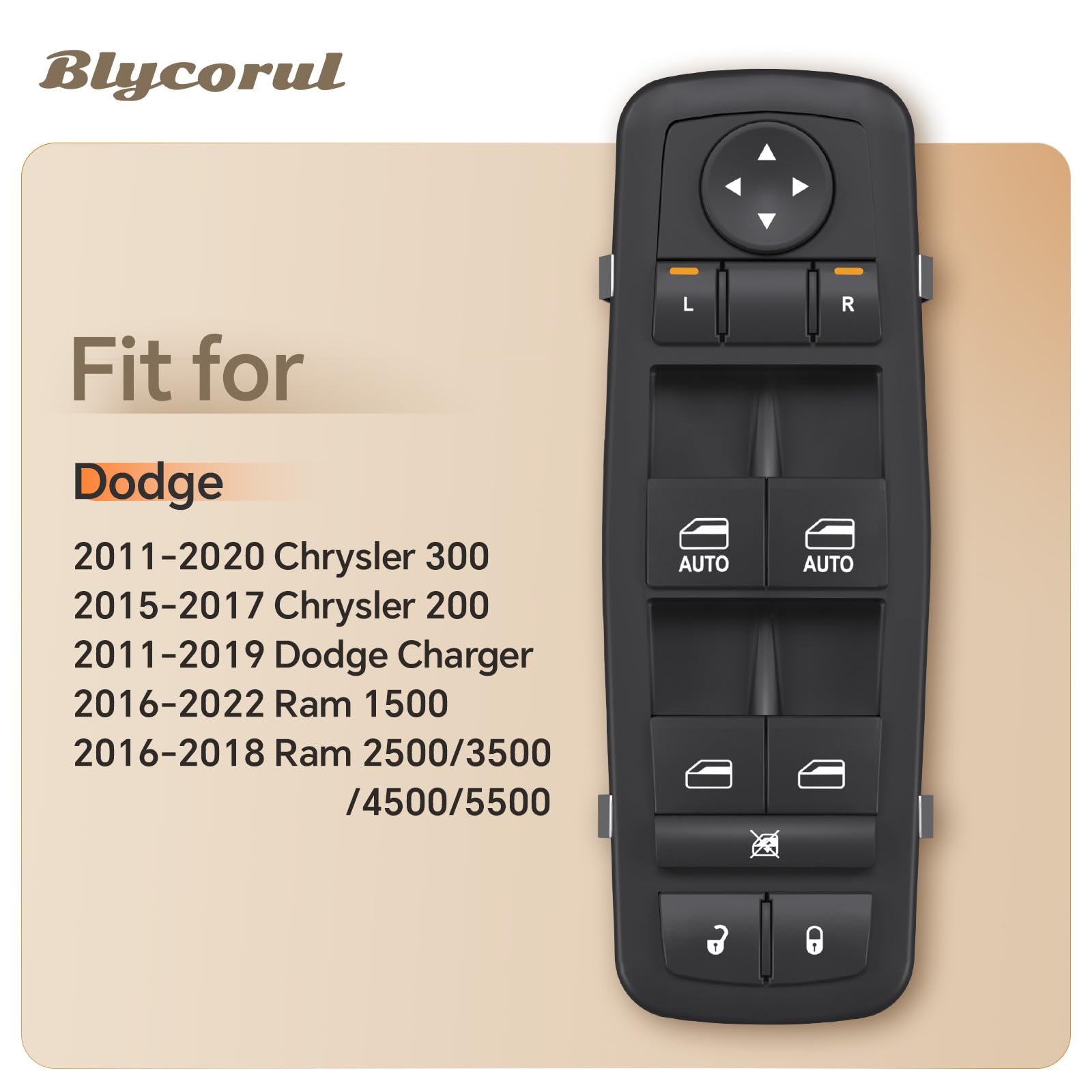 Blycorul close-up of OE-style surface finish on the window switch.