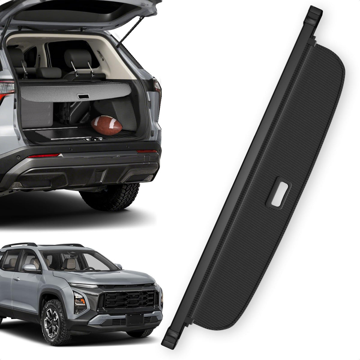 Blycorul trunk cover in carbon texture shields valuables in Chevy Equinox cargo