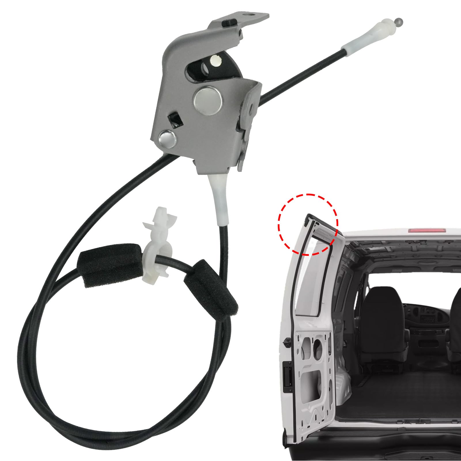 Blycorul trunk upper door latch with cable assembly for Ford E-Series enabling smooth cargo access