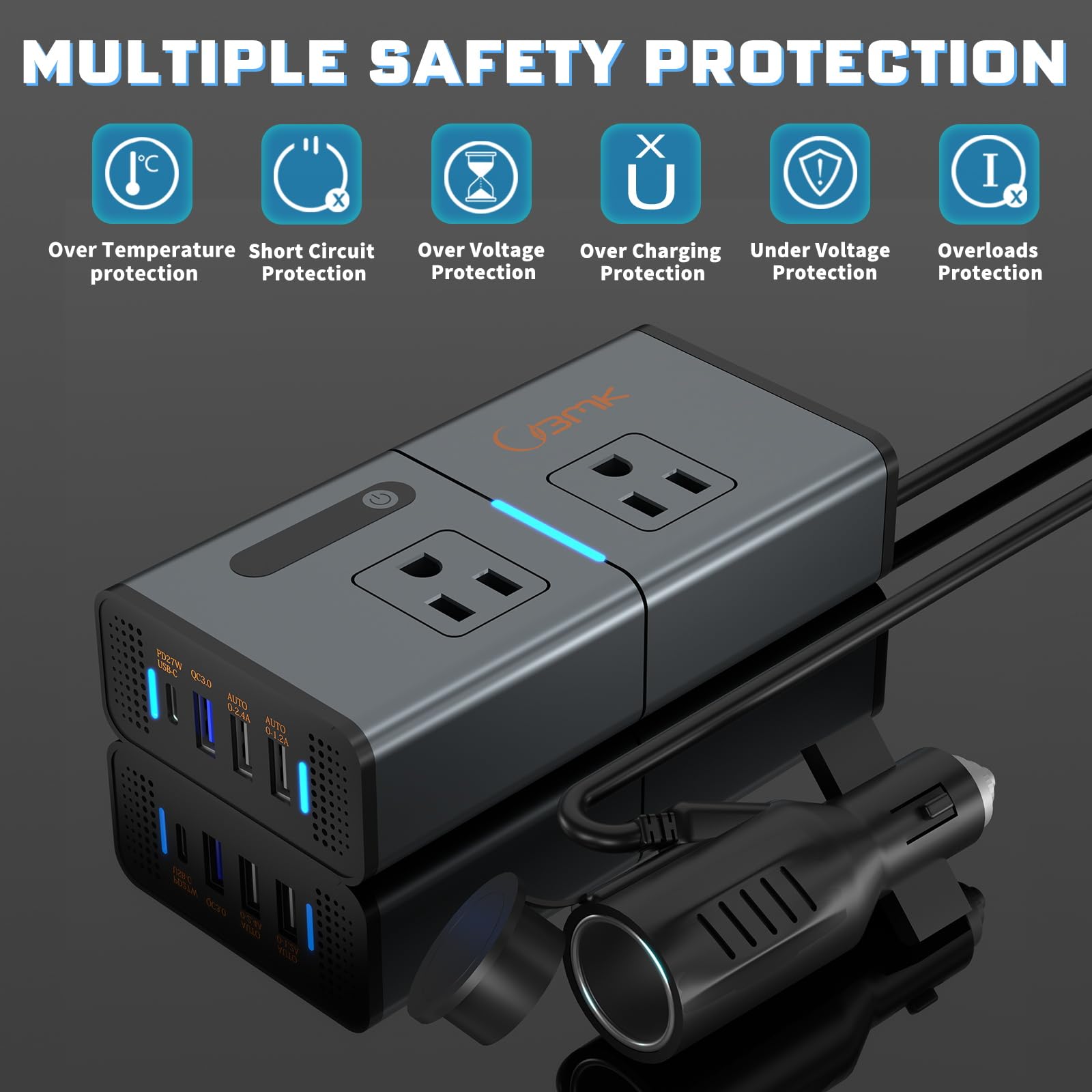 BMK pass-through 12V socket and independent AC switch.