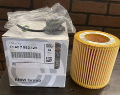 BMW 11427953125 oil filter set front view showing OEM design.