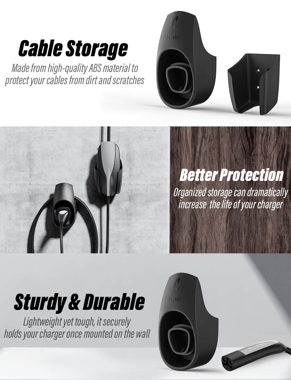 BMZX EV Charger Holder with the charger-slot UMC bracket reduces wear on adapters.