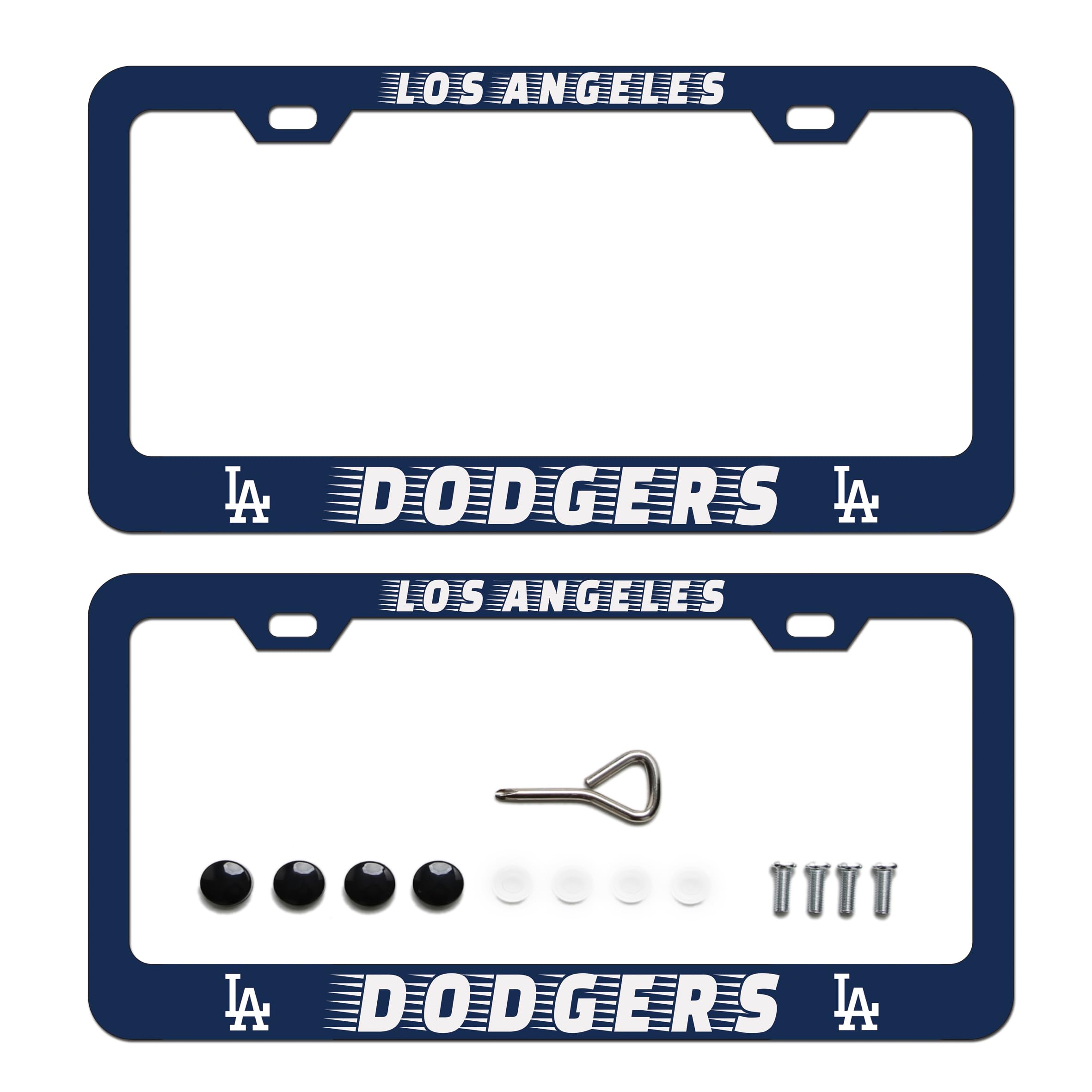 BOARLIDA Dodgers license frame front view highlights durable stainless steel protection.