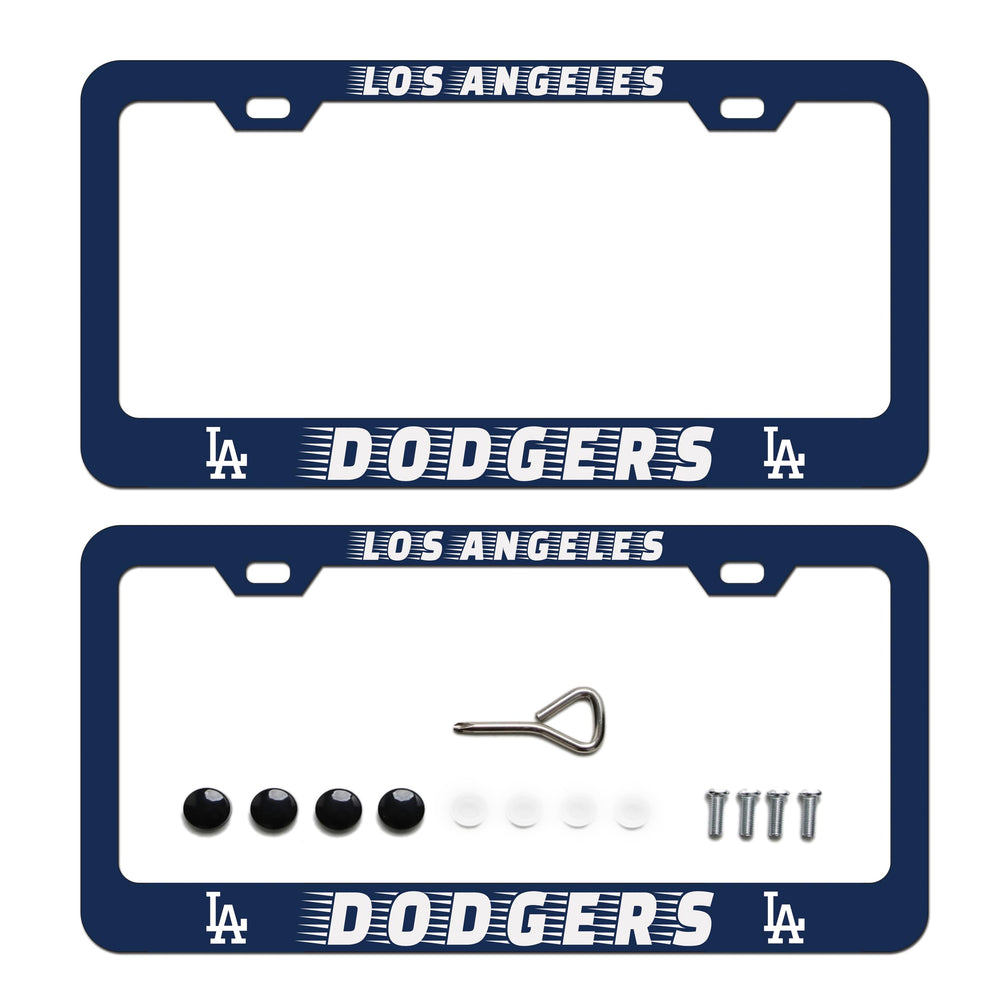 BOARLIDA Dodgers license frame front view highlights durable stainless steel protection.