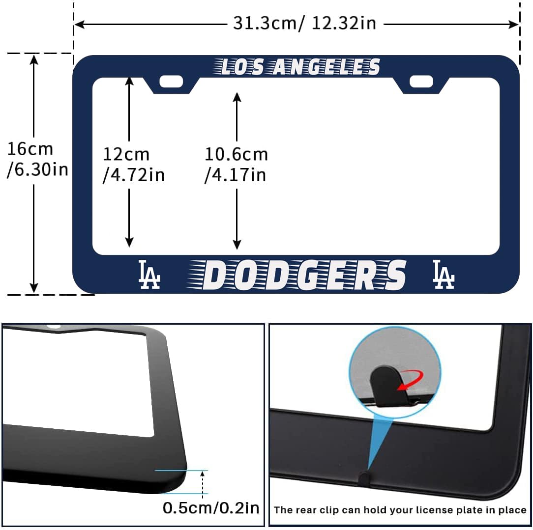 BOARLIDA Dodgers license frame installation on car demonstrates easy, tool-free setup.