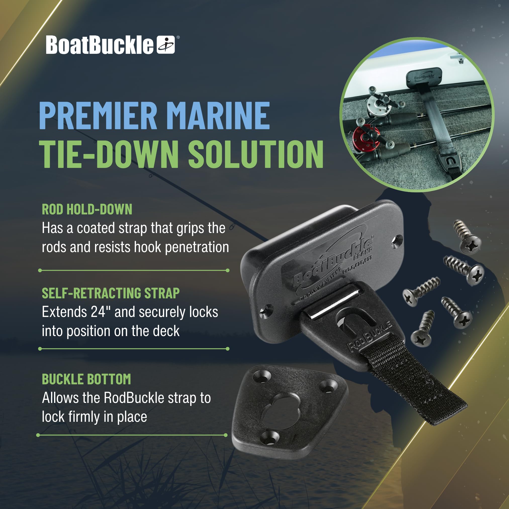 BoatBuckle installation template and hardware simplify deck mounting.