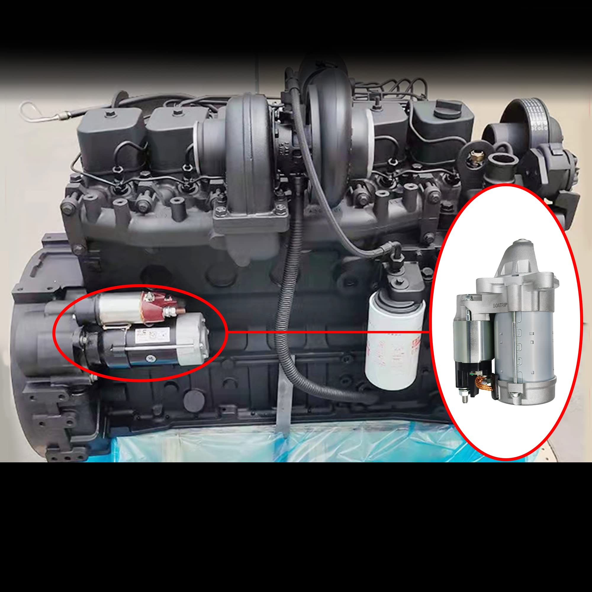 Boatrip starter motor for E-series van, front view, easy install.