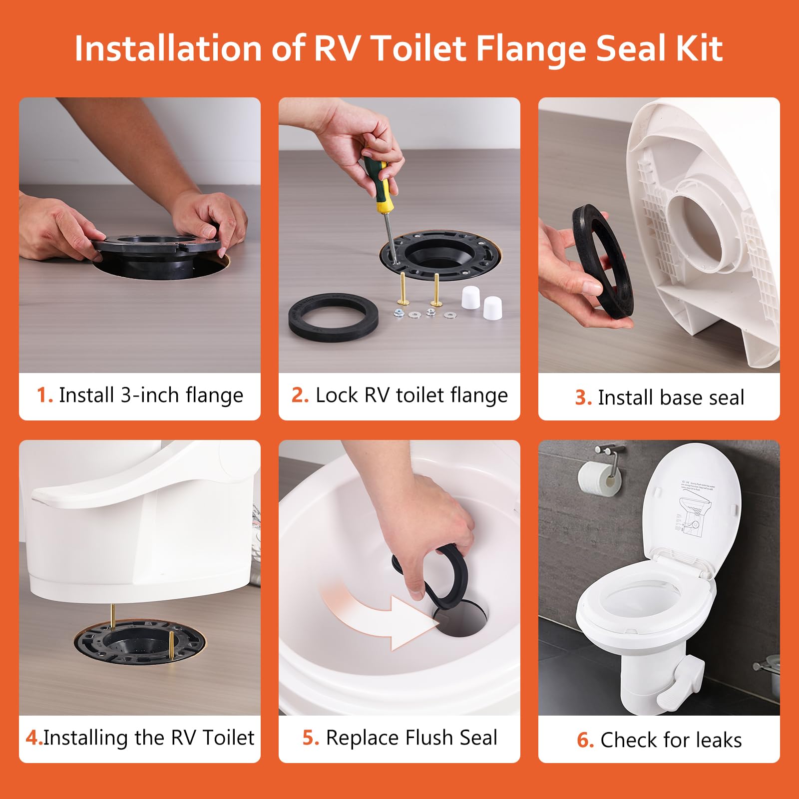 Boeemi RV toilet installation step one guide graphic.