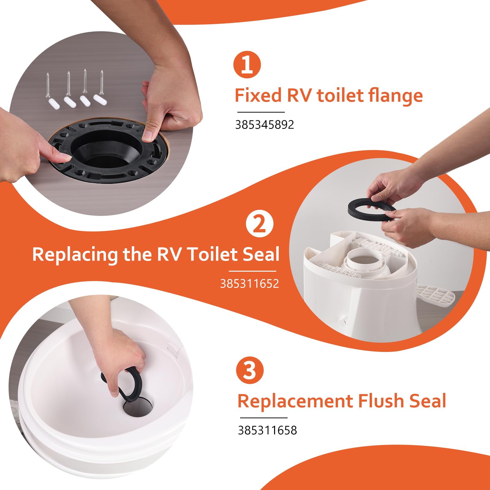 Boeemi RV toilet flange close-up of ABS housing for durable installation.