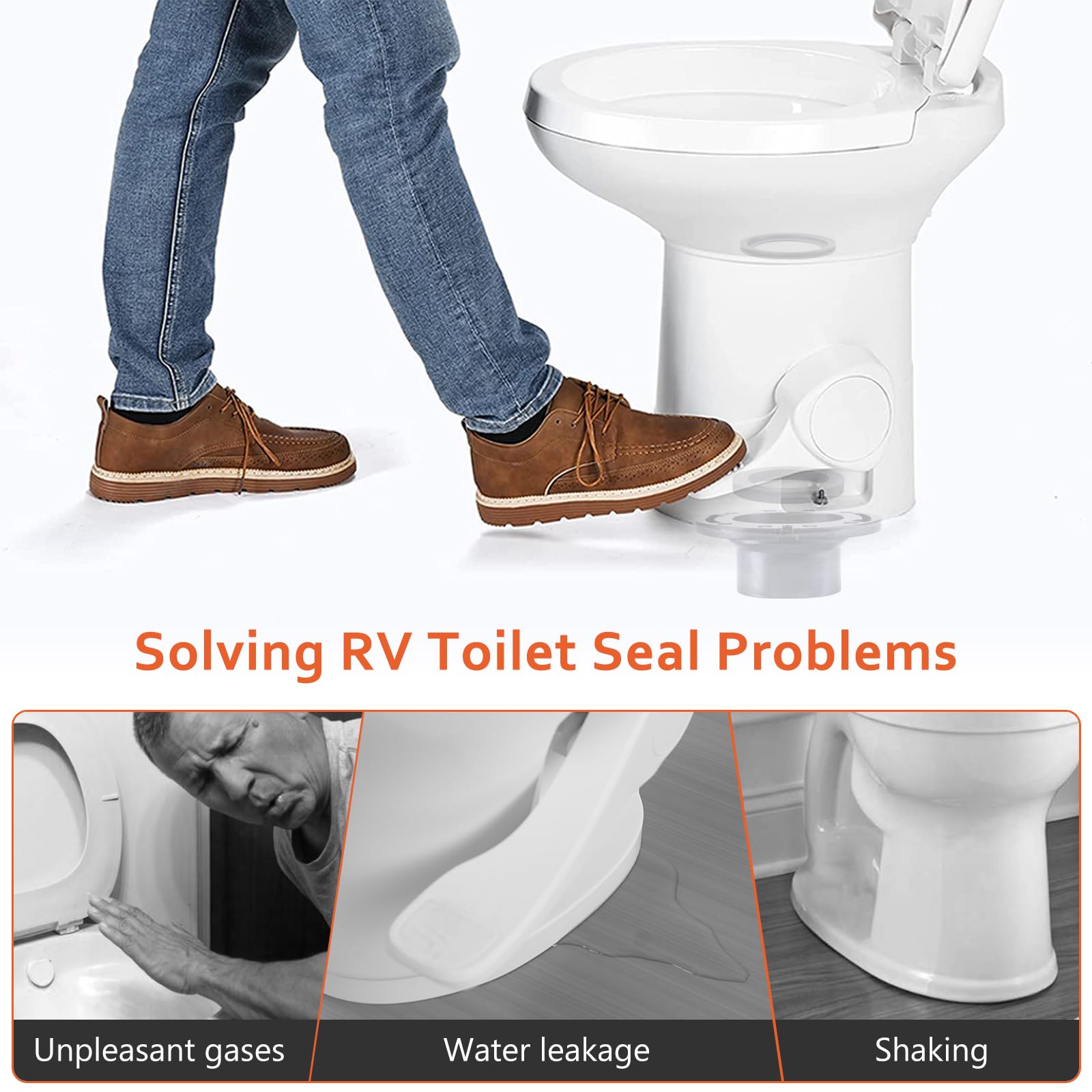 Boeemi in-use RV bathroom setup showing seal performance on the road.