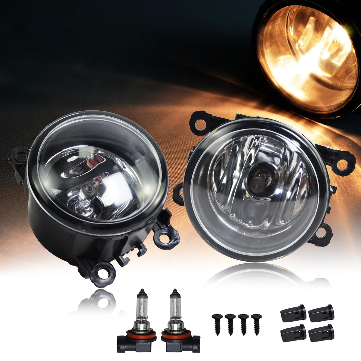 BOGYL fog light assembly front view with clear lens for better night visibility