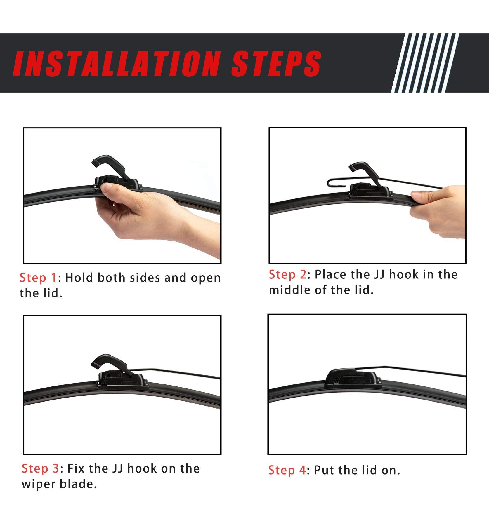 Boine kit 22.5-inch reach shown to cover wide windshields.
