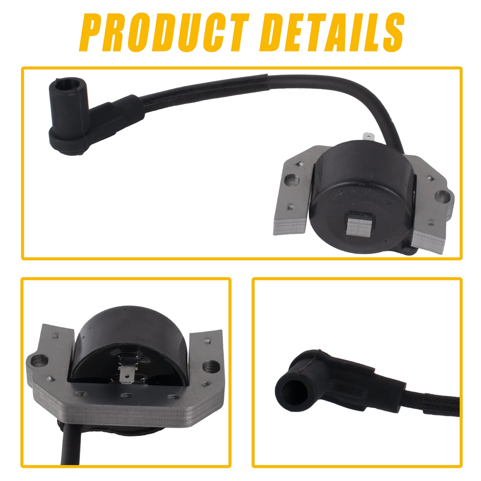 Boine ignition coil close-up reveals sturdy connectors and protective coating.